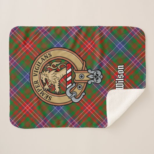 Clan Wilson Crest over Modern Tartan Sherpa Deken (Voorkant (horizontaal))