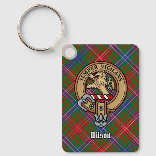 Clan Wilson Crest over Modern Tartan Sleutelhanger (Voorkant)