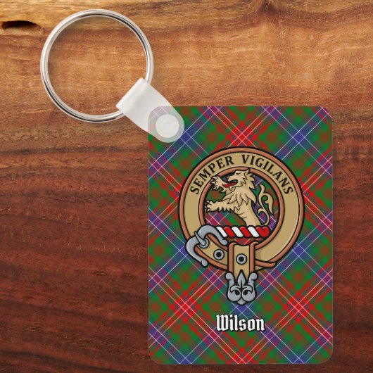 Clan Wilson Crest over Modern Tartan Sleutelhanger (Voorkant)