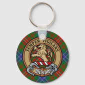 Clan Wilson Crest over Modern Tartan Sleutelhanger (Voorkant)