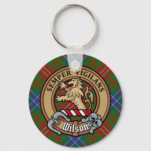 Clan Wilson Crest over Modern Tartan Sleutelhanger (Voorkant)