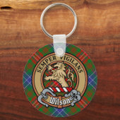 Clan Wilson Crest over Modern Tartan Sleutelhanger (Voorkant)