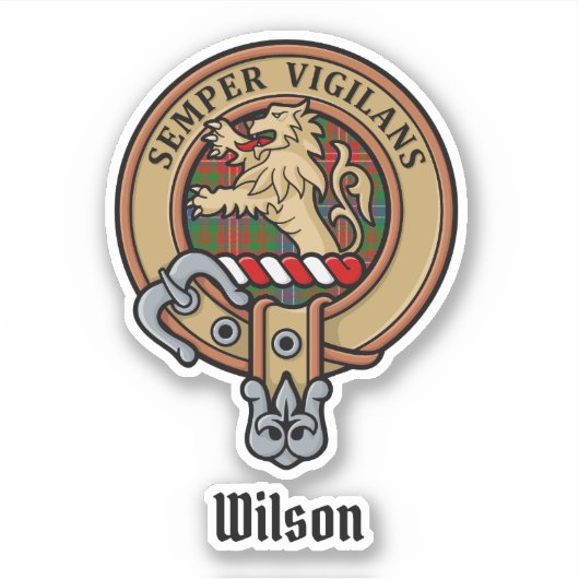 Clan Wilson Crest over Modern Tartan Sticker (Voorkant)