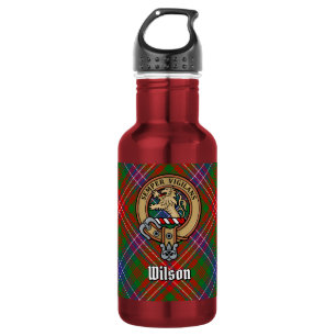 Clan Wilson Crest over moderne tartan Waterfles