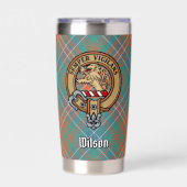 Clan Wilson Crest over Oude Tartan Geïsoleerde Drinkbeker (Voorkant)