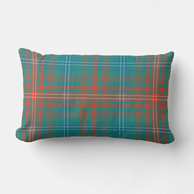 Clan Wilson Plaid Turquoise Sinaasappel Check Tart Kussen (Voorkant)