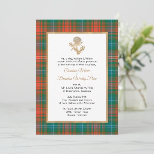 Clan Wilson Pset Thistle Wedding Invitation Kaart (Staand voorkant)