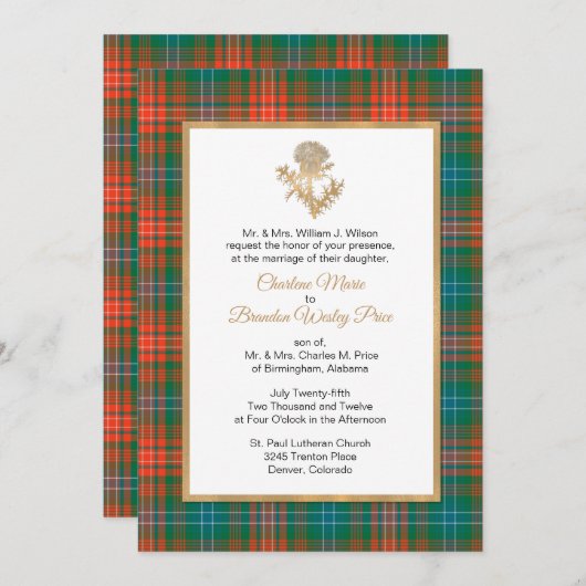 Clan Wilson Pset Thistle Wedding Invitation Kaart (Voorkant / Achterkant)