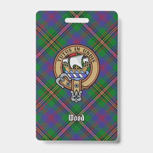 Clan Wood Crest boven Tartan Badge (Voorzijde)