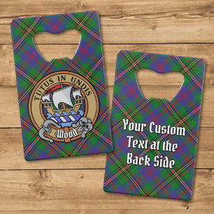 Clan Wood Crest boven Tartan Creditkaart Flessenopener