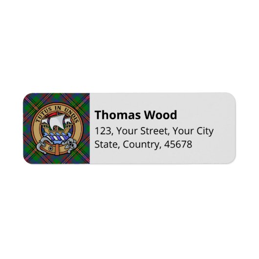 Clan Wood Crest boven Tartan Etiket (Voorkant)