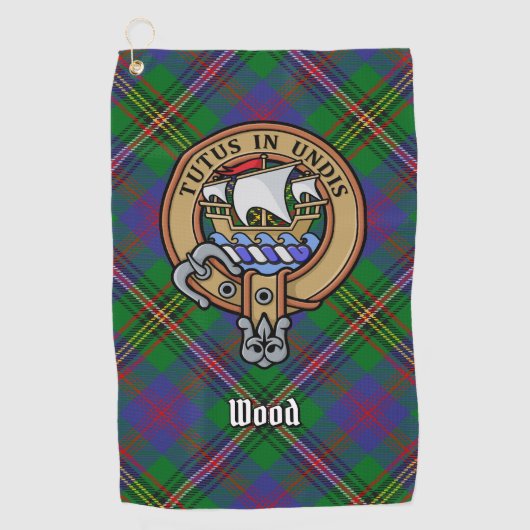 Clan Wood Crest boven Tartan Golfhanddoek (Voorkant)