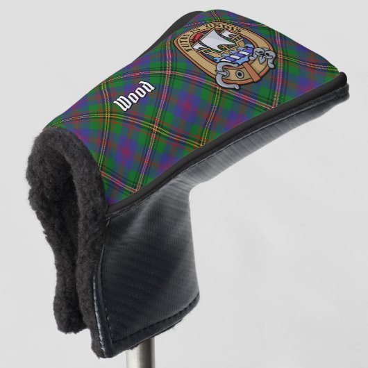 Clan Wood Crest boven Tartan Golfheadcover (3/4 voorkant)