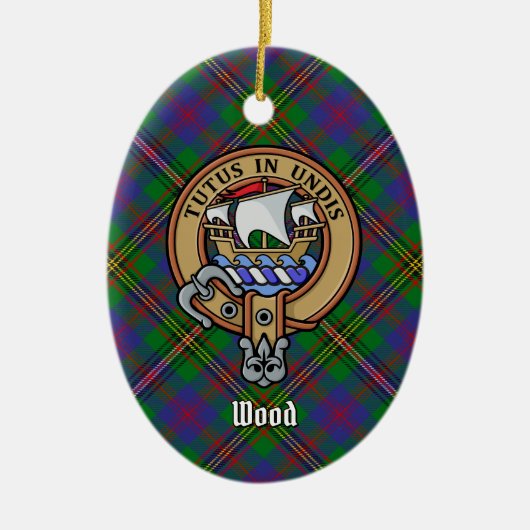 Clan Wood Crest boven Tartan Keramisch Ornament (Voorkant)