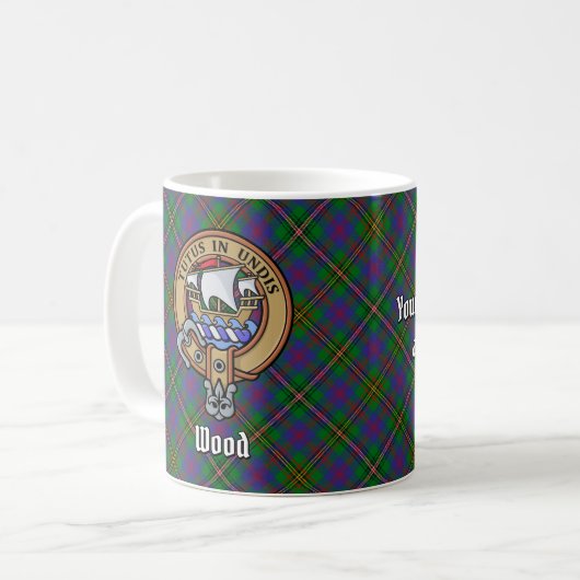 Clan Wood Crest boven Tartan Koffiemok (Voorkant links)
