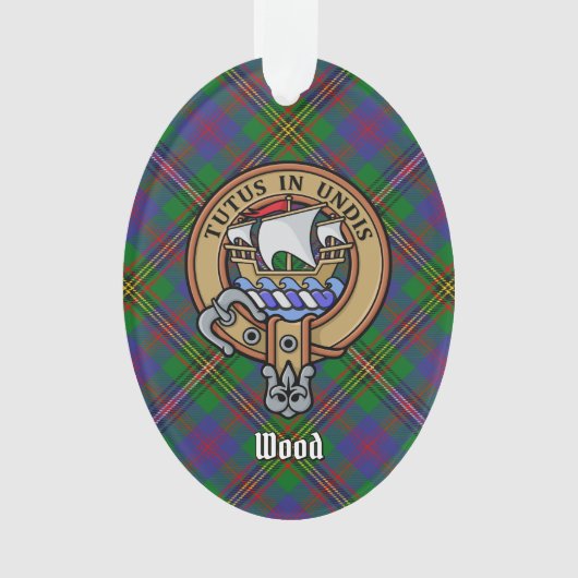 Clan Wood Crest boven Tartan Ornament (voorkant)