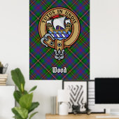 Clan Wood Crest boven Tartan Poster (Thuiskantoor)