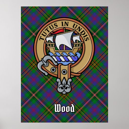 Clan Wood Crest boven Tartan Poster (Voorkant)