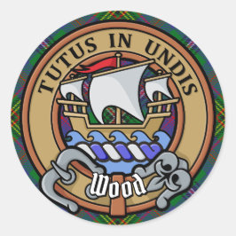 Clan Wood Crest boven Tartan Ronde Sticker