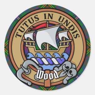 Clan Wood Crest boven Tartan Ronde Sticker