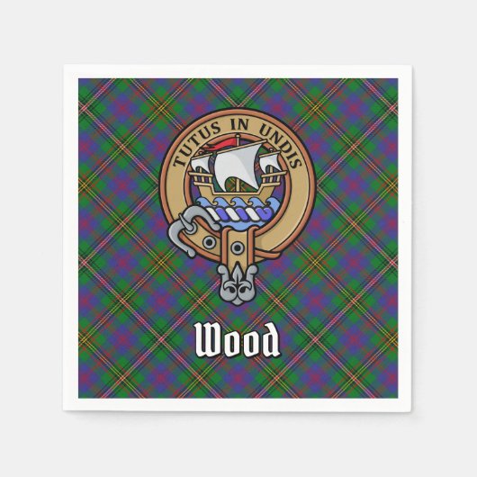 Clan Wood Crest boven Tartan Servet (Voorkant)