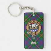 Clan Wood Crest boven Tartan Sleutelhanger (Voorkant)