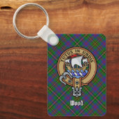 Clan Wood Crest boven Tartan Sleutelhanger (Voorkant)