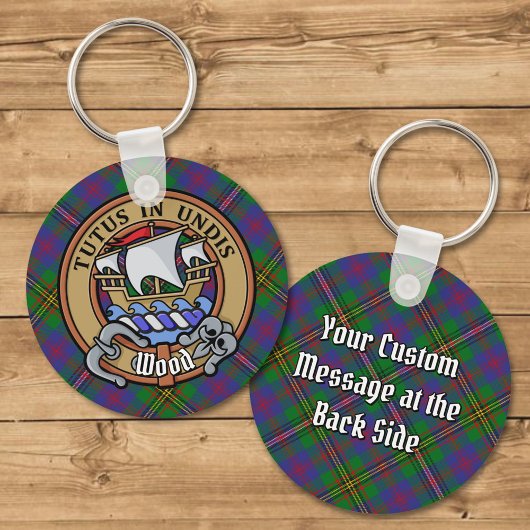 Clan Wood Crest boven Tartan Sleutelhanger