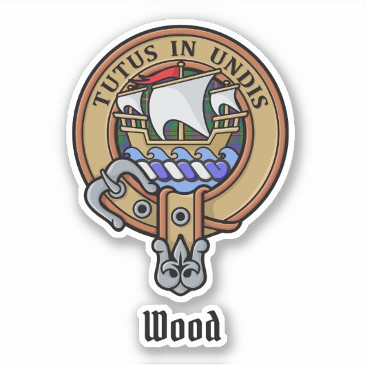 Clan Wood Crest boven Tartan Sticker (Voorkant)