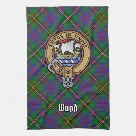 Clan Wood Crest boven Tartan Theedoek (Verticaal)