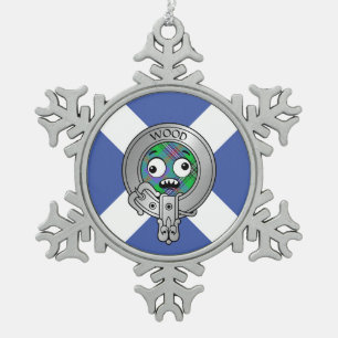 Clan Wood Crest & Dress Tartan Sneeuwvlok Tin Ch Ornament
