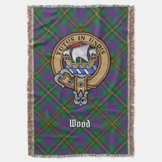 Clan Wood Crest over tartan Deken (Voorkant Verticaal)