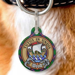 Clan Wood Crest over tartan Huisdierpenning