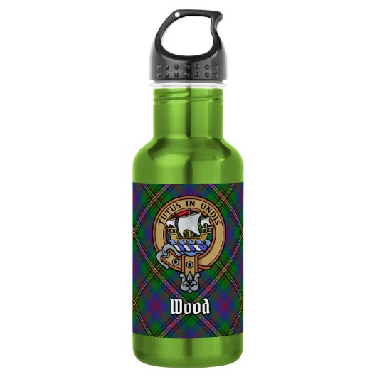 Clan Wood Crest over tartan Waterfles (Voorkant)