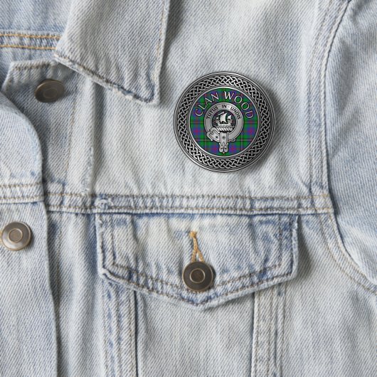 Clan Wood Crest & Tartan Knot Ronde Button 5,7 Cm (In situ)