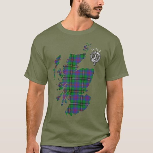 Clan Wood Crest & Tartan Map T-shirt (Voorkant)