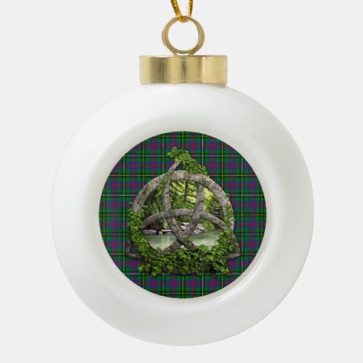 Clan Wood Tartan Celtic Trinity Keramische Bal Ornament (Voorkant)