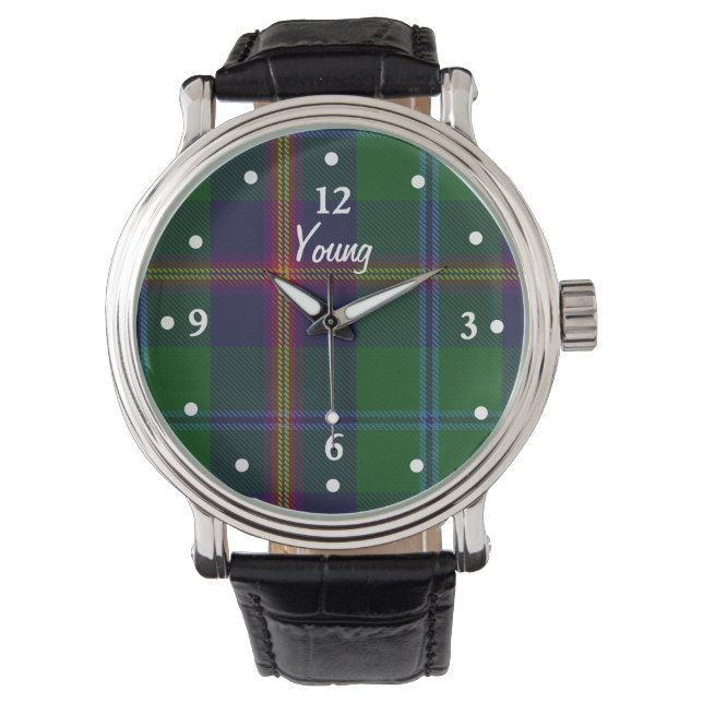 Clan Young Tartan Pset Faced Custom Watch Horloge (Voorkant)