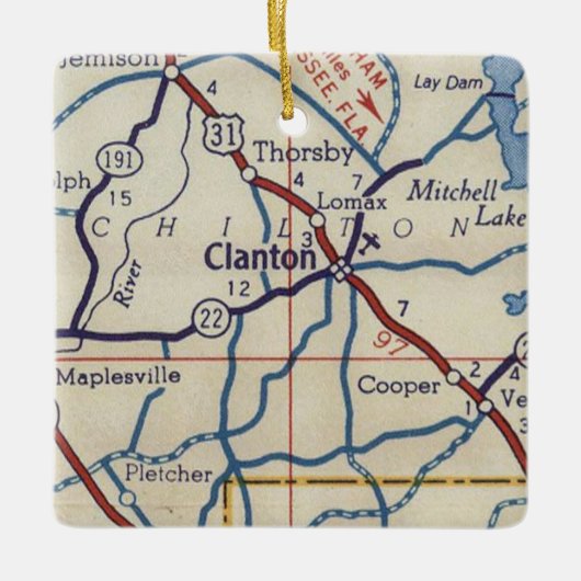 Clanton AL  Map Keramisch Ornament (Voorkant)