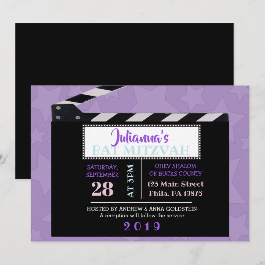 CLAPBOARD Bat Mitzvah Uitnodiging (Voorkant / Achterkant)
