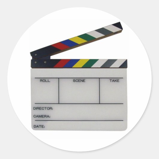 Clapboard film filmmaker leate ronde sticker (Voorkant)