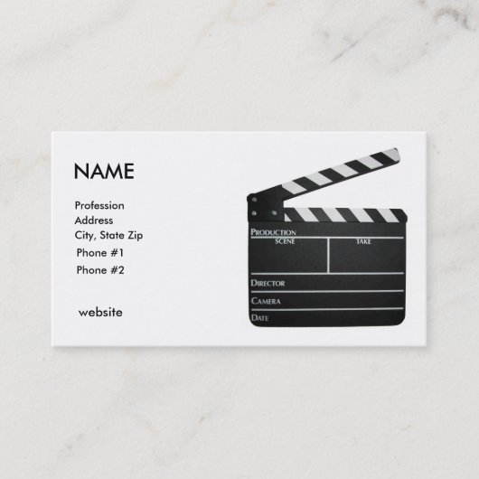 Clapboard, NAME, Professie, Adres, Stad, Sta.. Visitekaartje (Voorkant)