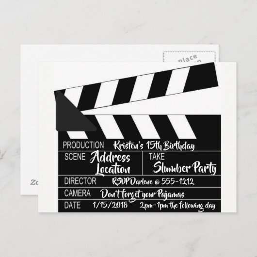 Clapperboard Briefkaart Persoonlijke uitnodiging (Voorkant / Achterkant)