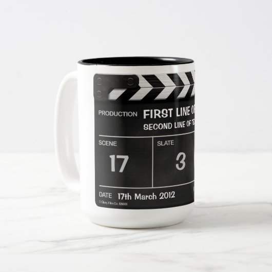 CLAPPERBOARD CLASSIC mok met jouw tekst (Voorkant links)