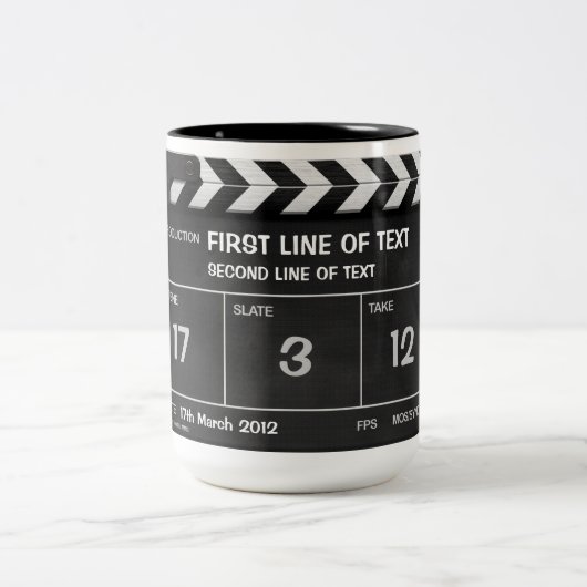 CLAPPERBOARD CLASSIC mok met jouw tekst (Center)