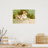 Clapsaddle: Angel met Boek en Bloemen Poster (Keuken)