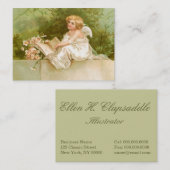 Clapsaddle: Angel met Boek en Bloemen Visitekaartje (Voorkant / Achterkant)