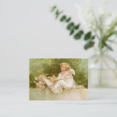 Clapsaddle: Angel met Boek en Bloemen Visitekaartje (Staand voorkant)