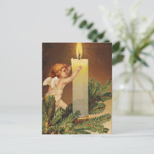 Clapsaddle: Angel op Fir Twig Briefkaart (Staand voorkant)