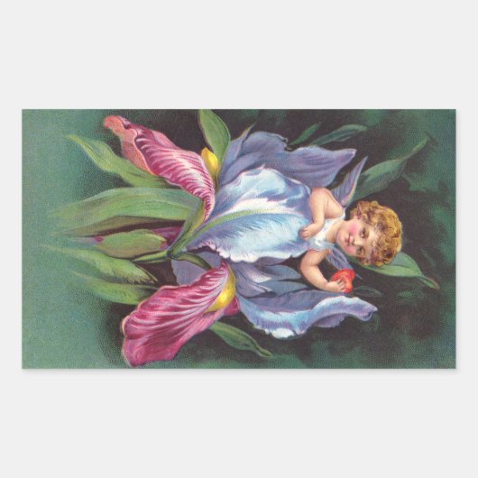 Clapsaddle: Bloem Cherub Iris Rechthoekige Sticker (Voorkant)